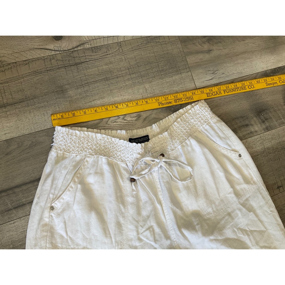 Beau Dawson White Linen Blend Wide Leg Smocked Waist Pants Petite XL - Picture 4 of 8